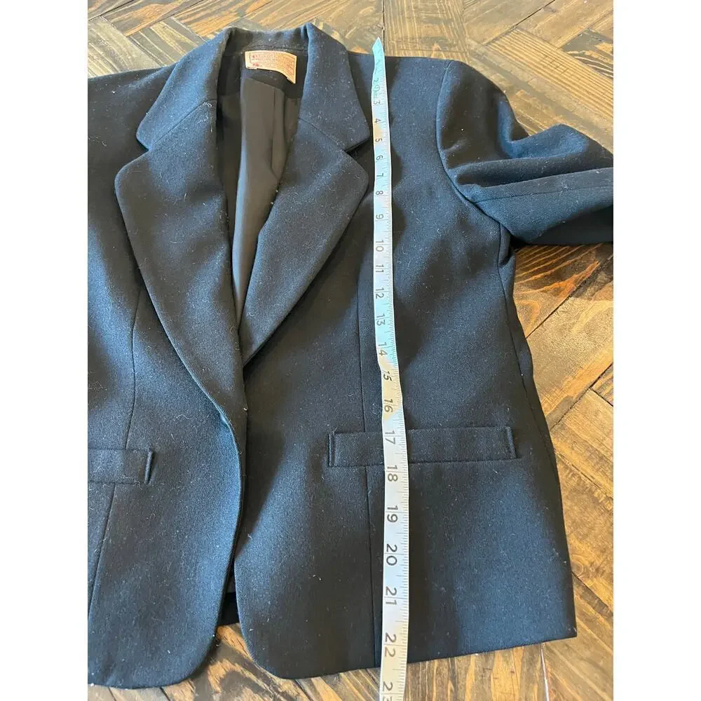 VTG Pendleton 100% Virgin Wool Black Blazer Jacket Women Petite Business Twee